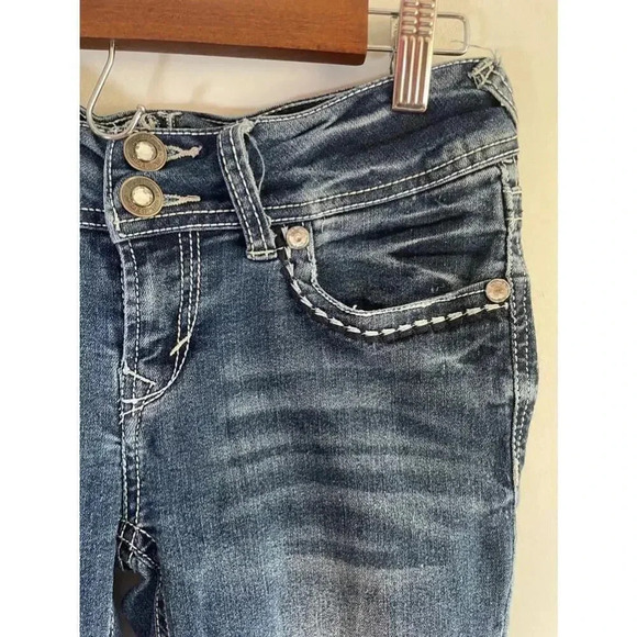 Women's WallFlower Jeans Size 1 Embroidered Back Pockets Bling American Flag EUC - Picture 4 of 13